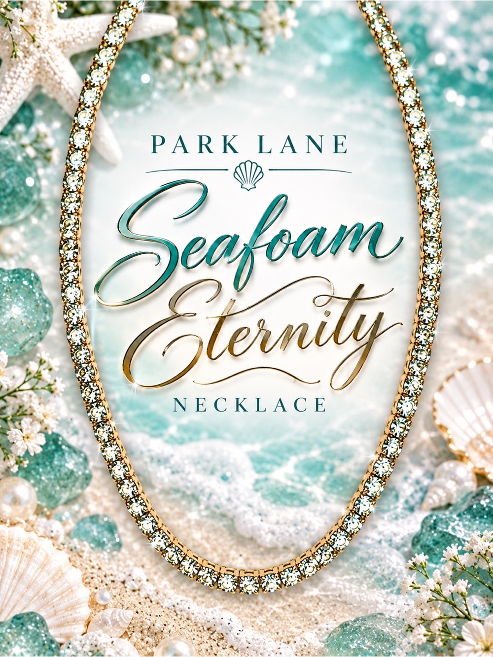 Park Lane Women Seafoam Eternity Necklace Gold Tone Aqua Crystal Tennis Necklace